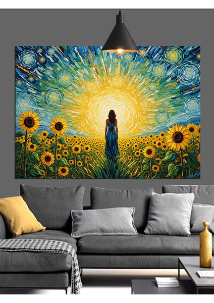 Ayçiçeği Tarlası Yürüyen Kadın Dekoratif Kanvas - Mdf Ahşap Tablo indirimleri