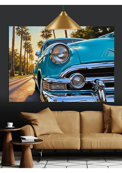 Mavi Klasik Araba Dekoratif Kanvas - Mdf Ahşap Tablo fiyatları