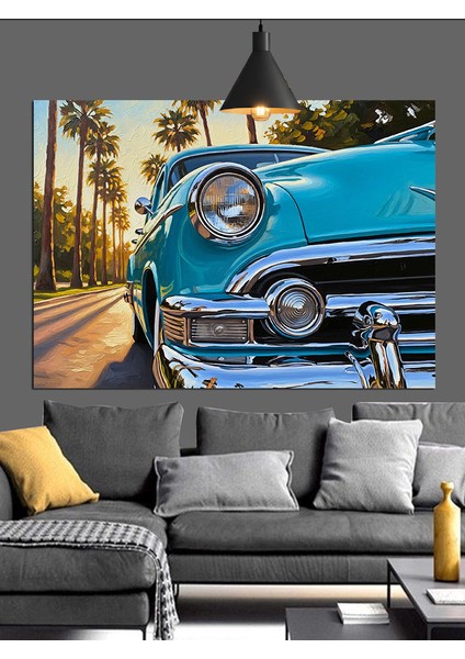 Mavi Klasik Araba Dekoratif Kanvas - Mdf Ahşap Tablo modelleri