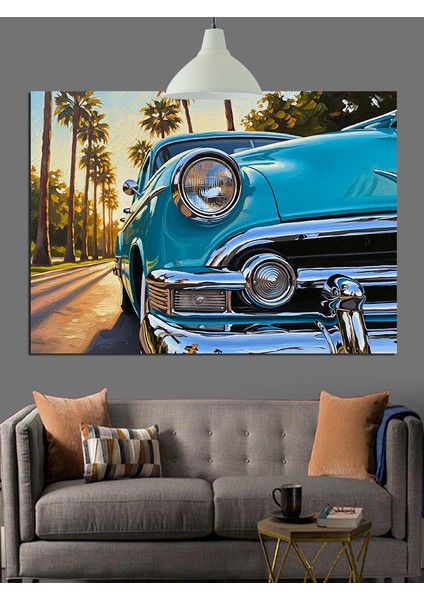 Mavi Klasik Araba Dekoratif Kanvas - Mdf Ahşap Tablo fırsatları