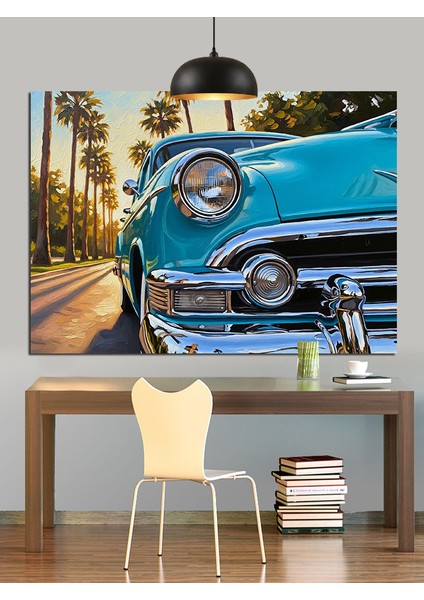 Mavi Klasik Araba Dekoratif Kanvas - Mdf Ahşap Tablo indirimleri
