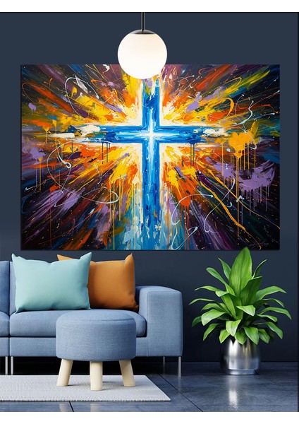 Haç Işık Hristiyan Simgesi Dekoratif Kanvas - Mdf Ahşap Tablo