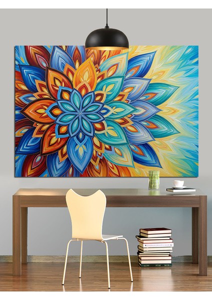 Soyut Çiçek Mandala Desen Dekoratif Kanvas - Mdf Ahşap Tablo