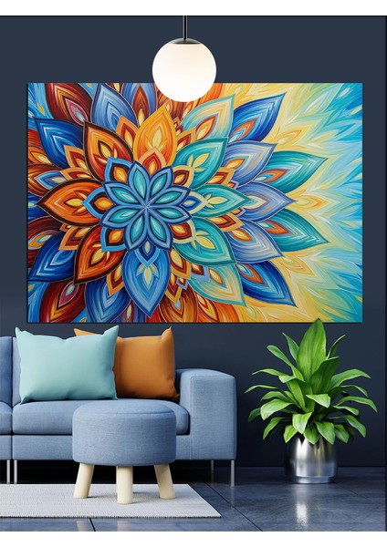 Soyut Çiçek Mandala Desen Dekoratif Kanvas - Mdf Ahşap Tablo fiyatları