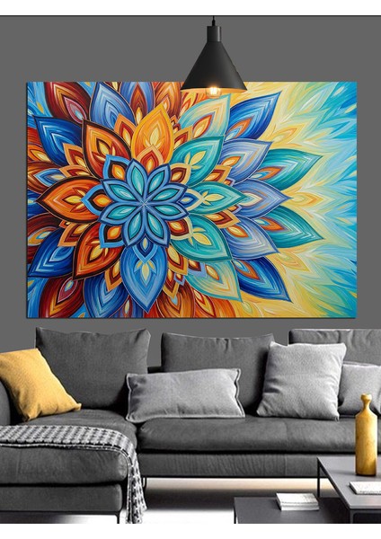 Soyut Çiçek Mandala Desen Dekoratif Kanvas - Mdf Ahşap Tablo fırsatları
