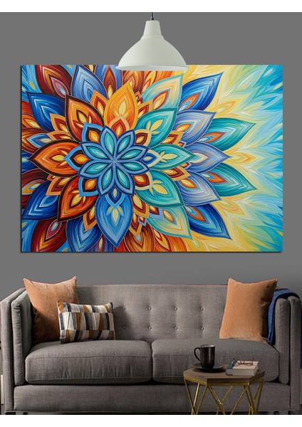 Soyut Çiçek Mandala Desen Dekoratif Kanvas - Mdf Ahşap Tablo indirimleri