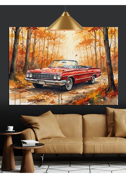 Eski Kırmızı Klasik Araba Dekoratif Kanvas - Mdf Ahşap Tablo fiyatları