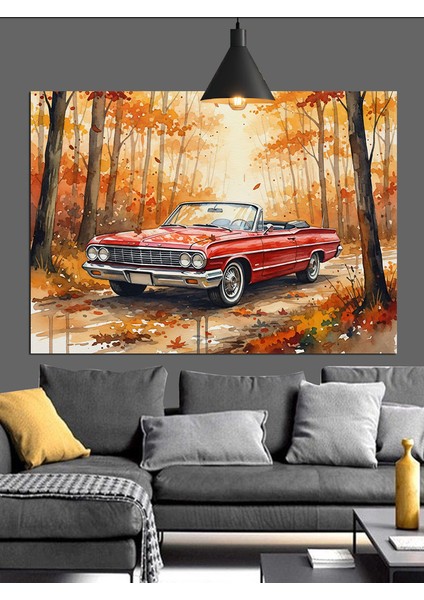 Eski Kırmızı Klasik Araba Dekoratif Kanvas - Mdf Ahşap Tablo modelleri