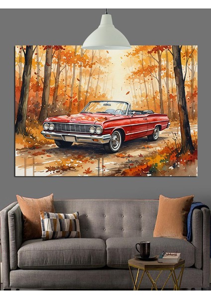Eski Kırmızı Klasik Araba Dekoratif Kanvas - Mdf Ahşap Tablo fırsatları