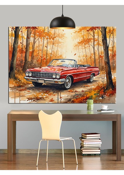 Eski Kırmızı Klasik Araba Dekoratif Kanvas - Mdf Ahşap Tablo indirimleri