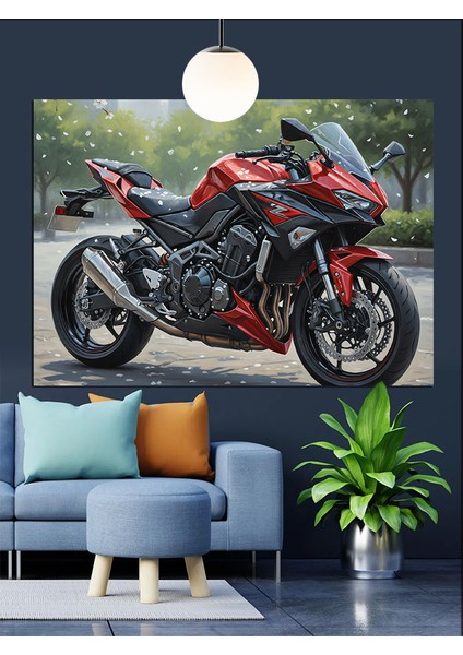 Kırmızı Motosiklet Spor Aracı Dekoratif Kanvas - Mdf Ahşap Tablo fiyatları