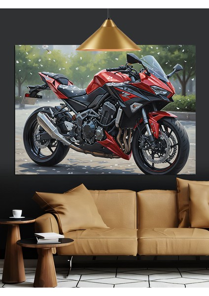 Kırmızı Motosiklet Spor Aracı Dekoratif Kanvas - Mdf Ahşap Tablo modelleri