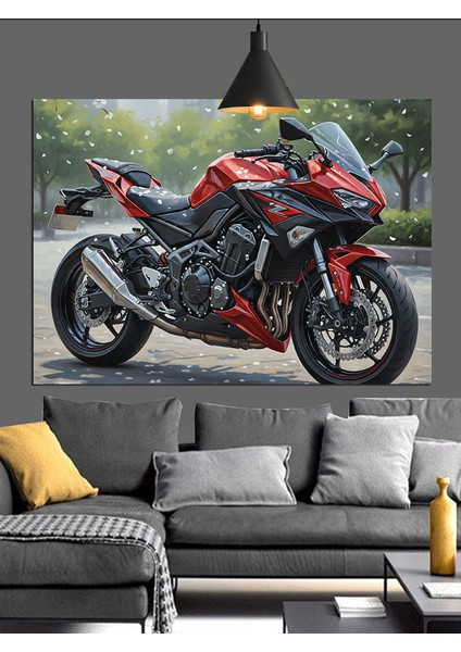 Kırmızı Motosiklet Spor Aracı Dekoratif Kanvas - Mdf Ahşap Tablo fırsatları