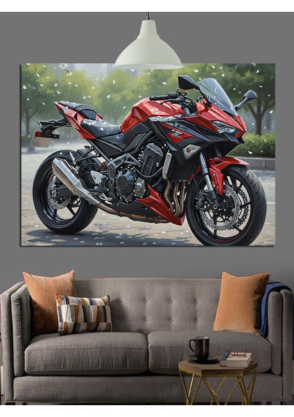 Kırmızı Motosiklet Spor Aracı Dekoratif Kanvas - Mdf Ahşap Tablo indirimleri
