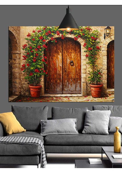 Çiçekli Kapı Girişi Manzarası Dekoratif Kanvas - Mdf Ahşap Tablo