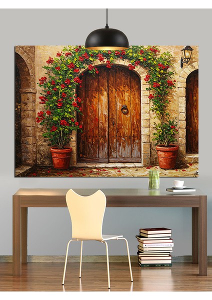 Çiçekli Kapı Girişi Manzarası Dekoratif Kanvas - Mdf Ahşap Tablo modelleri