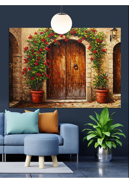 Çiçekli Kapı Girişi Manzarası Dekoratif Kanvas - Mdf Ahşap Tablo fırsatları