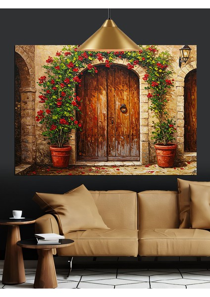 Çiçekli Kapı Girişi Manzarası Dekoratif Kanvas - Mdf Ahşap Tablo indirimleri