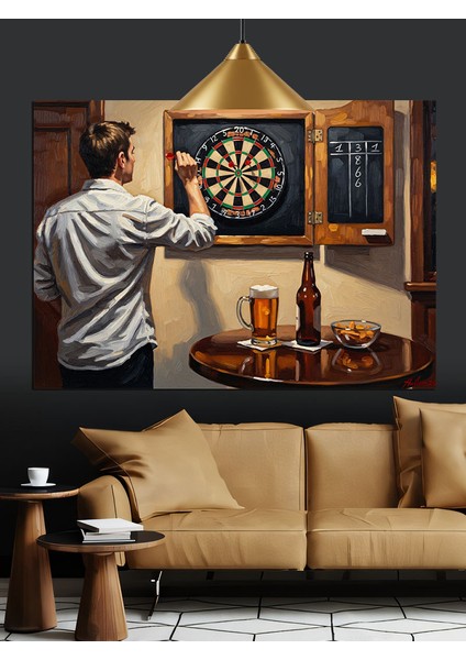 Barda Dart Oynayan Adam Dekoratif Kanvas - Mdf Ahşap Tablo fiyatları