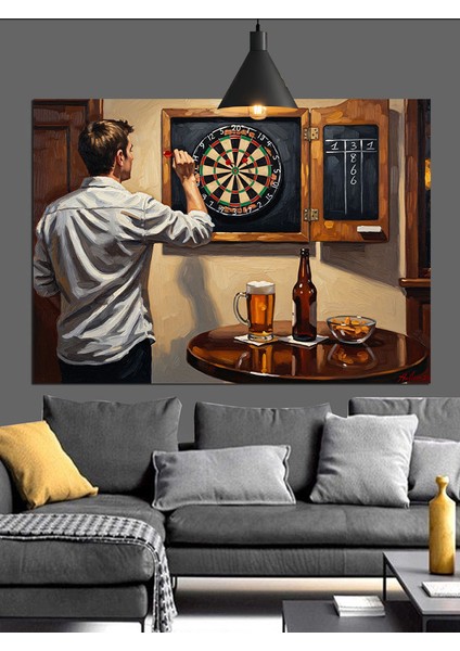 Barda Dart Oynayan Adam Dekoratif Kanvas - Mdf Ahşap Tablo modelleri