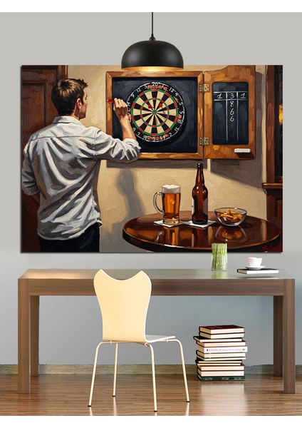 Barda Dart Oynayan Adam Dekoratif Kanvas - Mdf Ahşap Tablo indirimleri