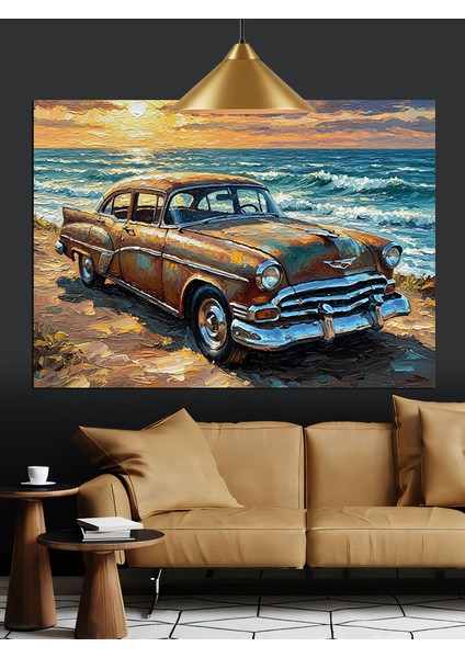 Klasik Araba Deniz Kenarı Dekoratif Kanvas - Mdf Ahşap Tablo fiyatları