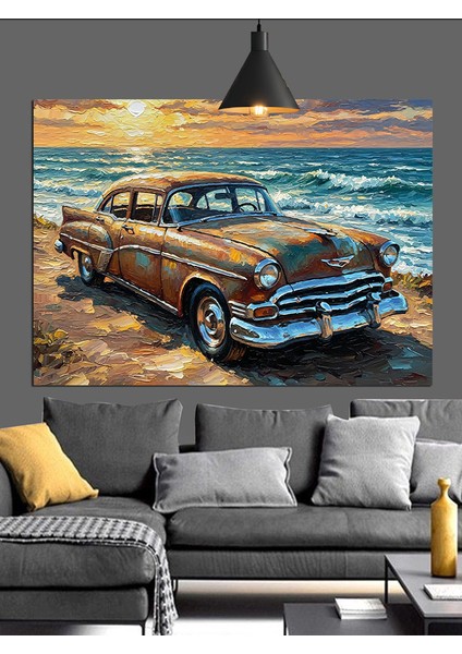 Klasik Araba Deniz Kenarı Dekoratif Kanvas - Mdf Ahşap Tablo modelleri