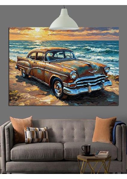 Klasik Araba Deniz Kenarı Dekoratif Kanvas - Mdf Ahşap Tablo fırsatları