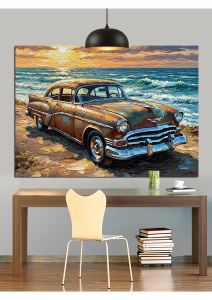 Klasik Araba Deniz Kenarı Dekoratif Kanvas - Mdf Ahşap Tablo indirimleri