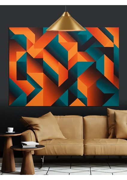 Turuncu Mavi Geometrik Desen Dekoratif Kanvas - Mdf Ahşap Tablo