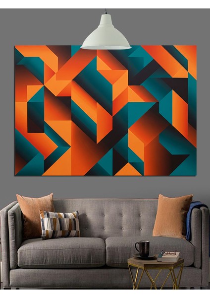 Turuncu Mavi Geometrik Desen Dekoratif Kanvas - Mdf Ahşap Tablo modelleri