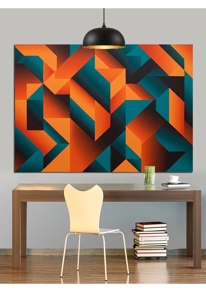 Turuncu Mavi Geometrik Desen Dekoratif Kanvas - Mdf Ahşap Tablo fırsatları