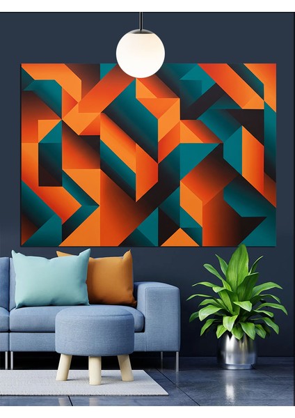 Turuncu Mavi Geometrik Desen Dekoratif Kanvas - Mdf Ahşap Tablo indirimleri