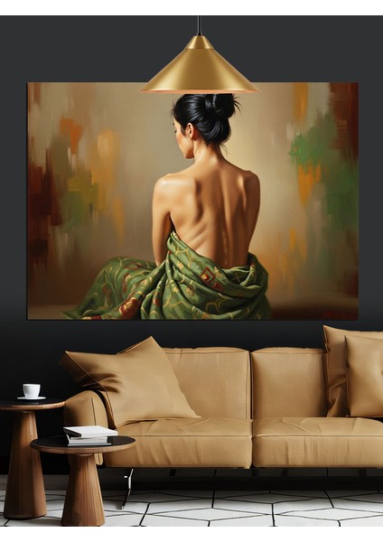 Sırtı Dönük Yeşil Elbiseli Kadın Dekoratif Kanvas - Mdf Ahşap Tablo modelleri
