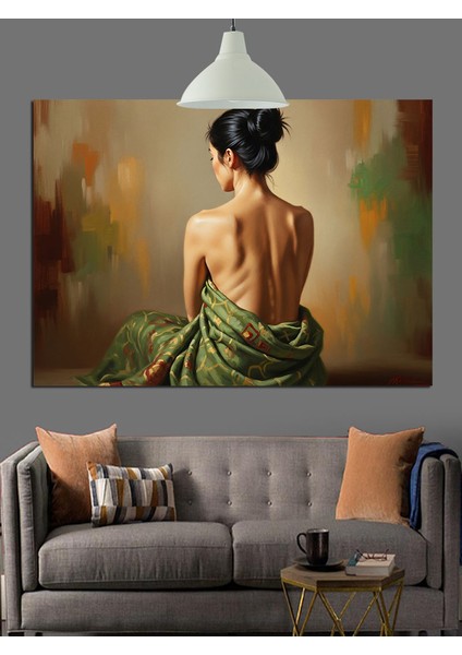 Sırtı Dönük Yeşil Elbiseli Kadın Dekoratif Kanvas - Mdf Ahşap Tablo indirimleri