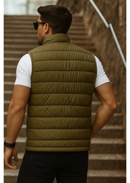 Erkek Cepli Kışlık Fermuarlı Basic Haki Şişme Yelek indirimleri