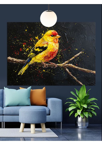 Parlak Sarı Kanarya Kuşu Dekoratif Kanvas - Mdf Ahşap Tablo