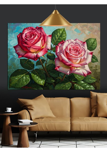 Iki Pembe Gül Detayı Dekoratif Kanvas - Mdf Ahşap Tablo fiyatları