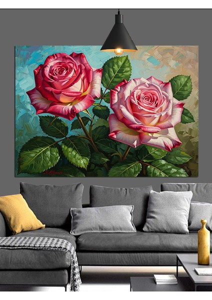 Iki Pembe Gül Detayı Dekoratif Kanvas - Mdf Ahşap Tablo modelleri