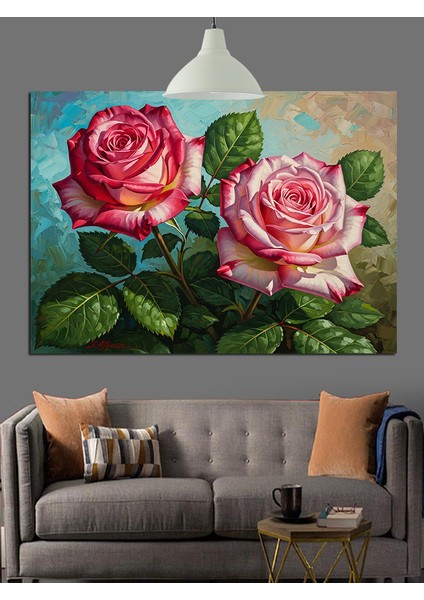 Iki Pembe Gül Detayı Dekoratif Kanvas - Mdf Ahşap Tablo fırsatları