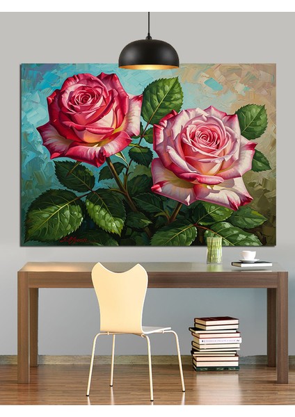 Iki Pembe Gül Detayı Dekoratif Kanvas - Mdf Ahşap Tablo indirimleri