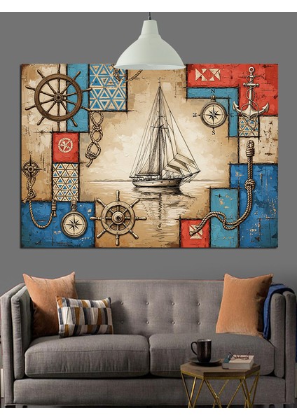 Yelkenli Tekne ve Simgeler Dekoratif Kanvas - Mdf Ahşap Tablo modelleri