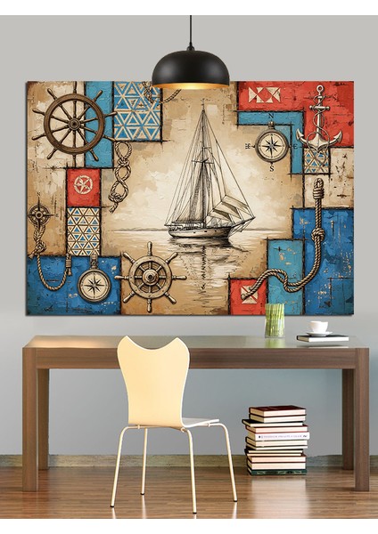 Yelkenli Tekne ve Simgeler Dekoratif Kanvas - Mdf Ahşap Tablo fırsatları