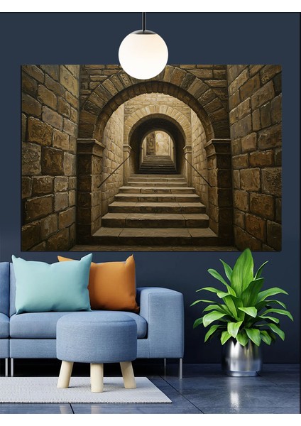 Karanlık Taş Merdiven Tünel Dekoratif Kanvas - Mdf Ahşap Tablo modelleri