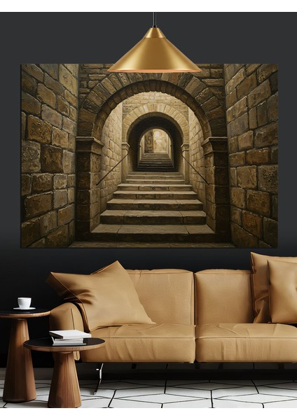 Karanlık Taş Merdiven Tünel Dekoratif Kanvas - Mdf Ahşap Tablo fırsatları