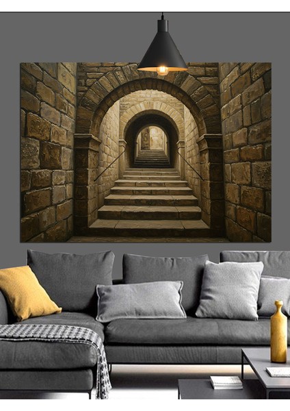 Karanlık Taş Merdiven Tünel Dekoratif Kanvas - Mdf Ahşap Tablo indirimleri