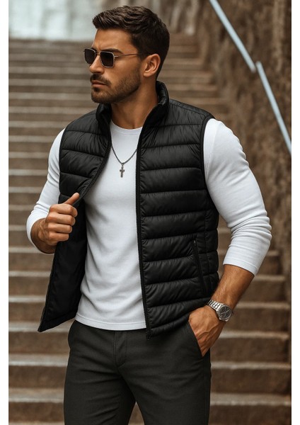 Erkek Cepli Kışlık Fermuarlı Basic Siyah Şişme Yelek fiyatları