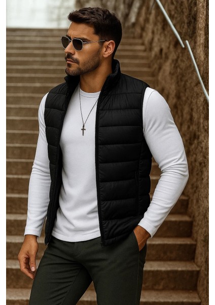 Erkek Cepli Kışlık Fermuarlı Basic Siyah Şişme Yelek fırsatları