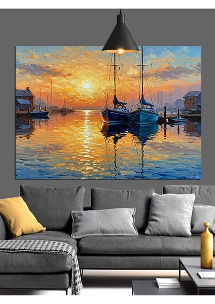 Denizde Yelkenliler Gün Batımı Dekoratif Kanvas - Mdf Ahşap Tablo fiyatları