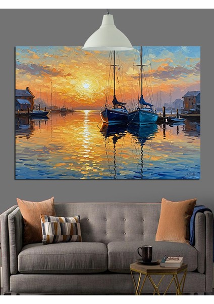 Denizde Yelkenliler Gün Batımı Dekoratif Kanvas - Mdf Ahşap Tablo modelleri